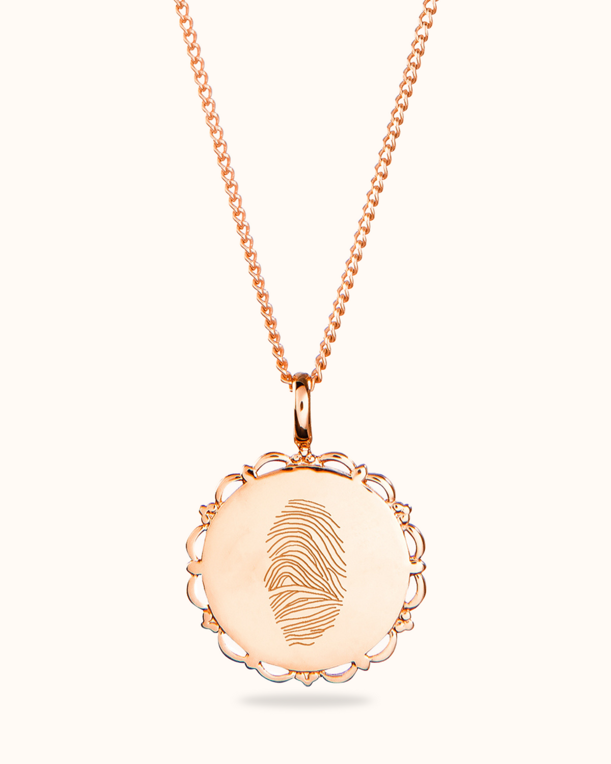 Collier Ancien Pendentif Rond Empreintes Digitales - Or rose