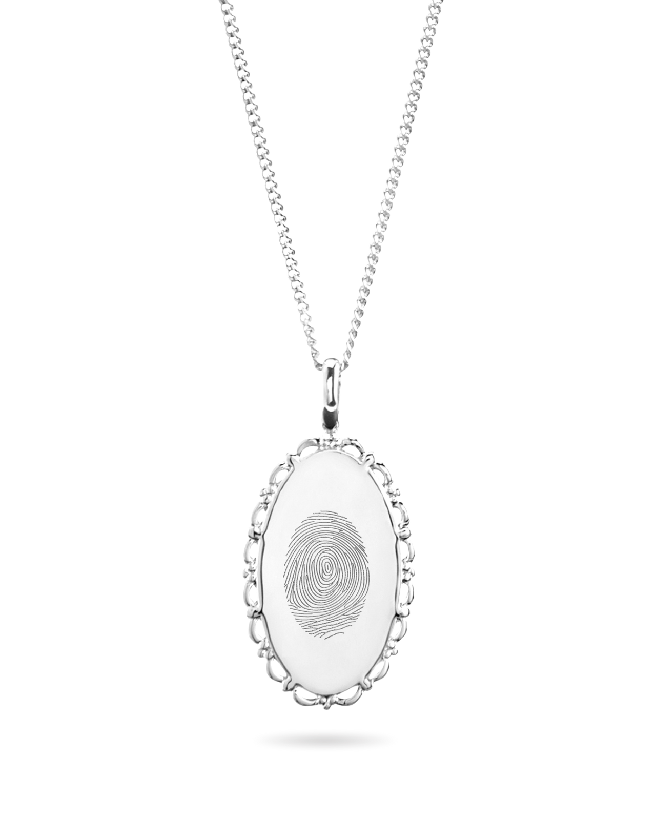 Fingerprint Vintage Oval Necklace - Silver