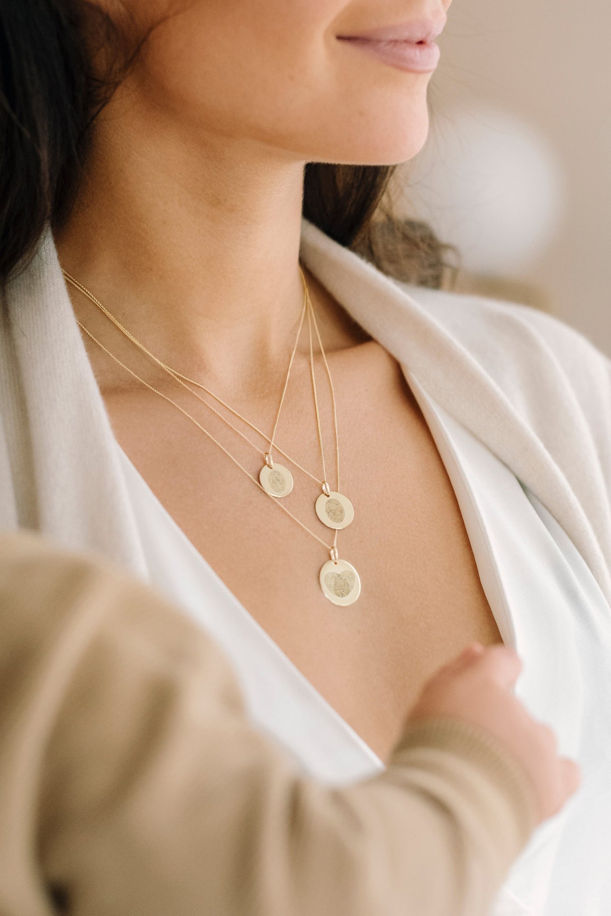 9k Fingerprint Coin Necklace - 9 carat