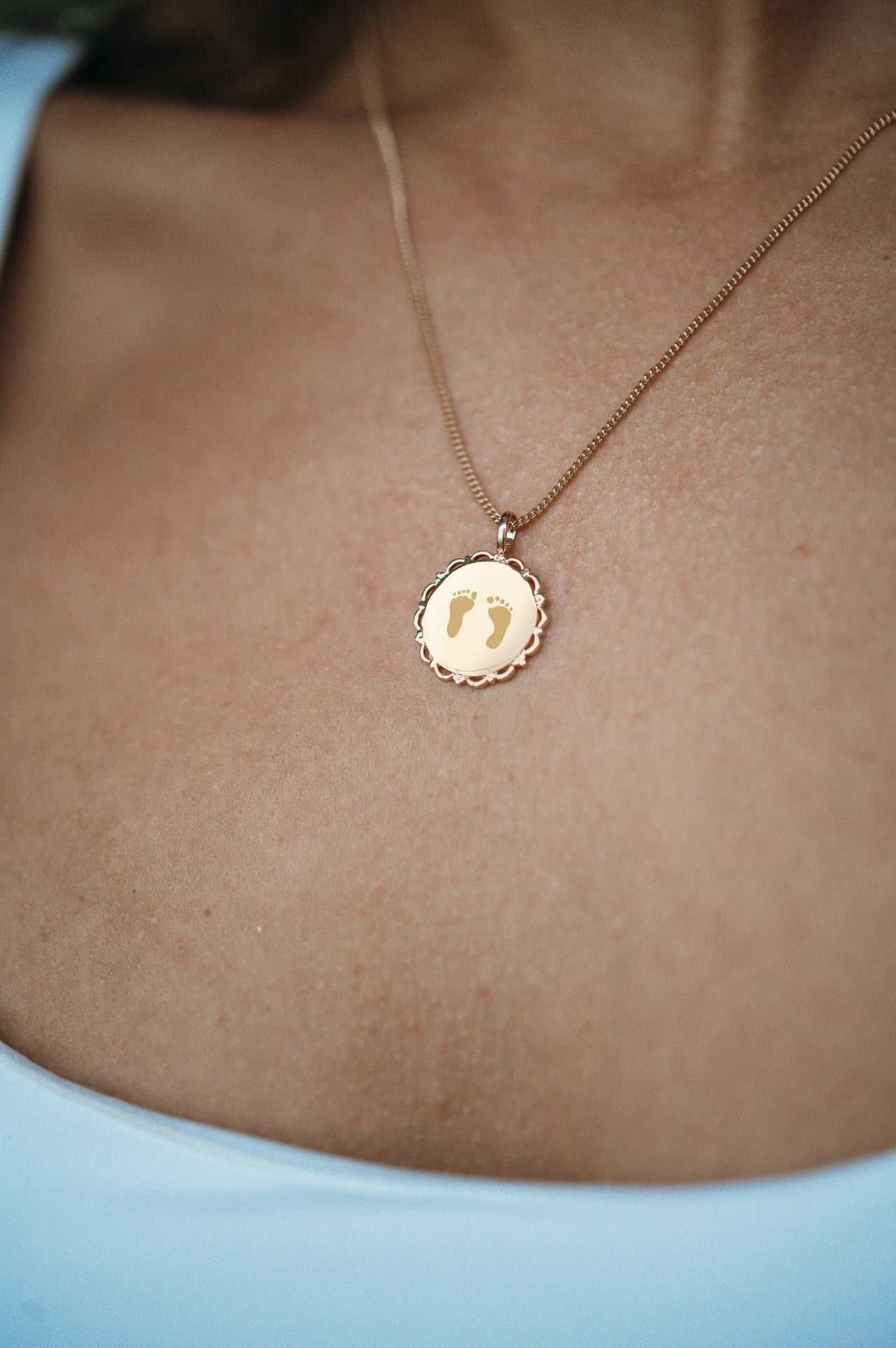 Hand and Footprint Vintage Coin Necklace - Gold plated