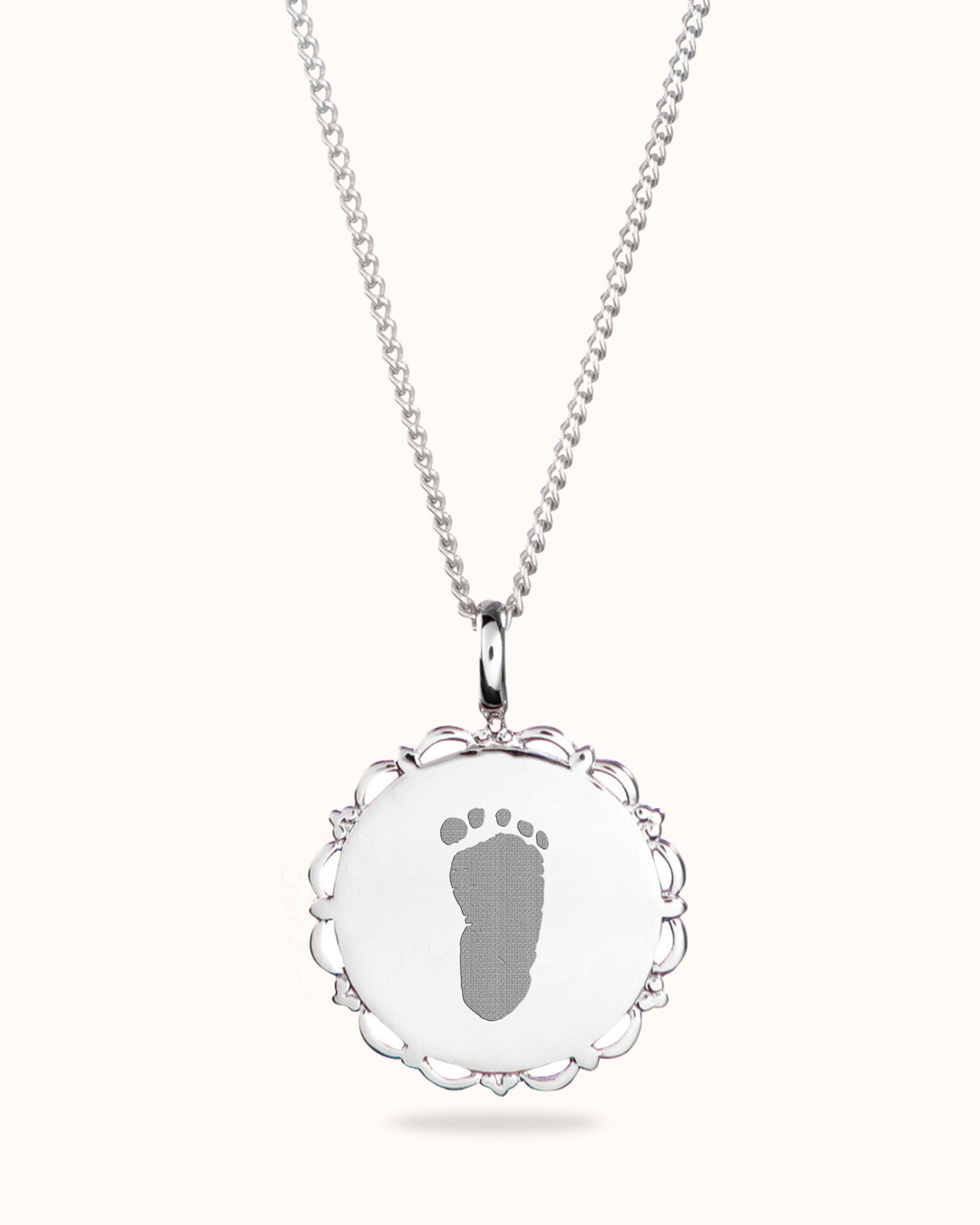 Collier Pendentif Rond Ancien Empreinte de Main et de Pied - Argent