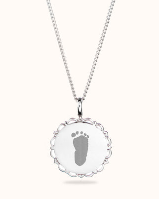 Collier Pendentif Rond Ancien Empreinte de Main et de Pied - Argent