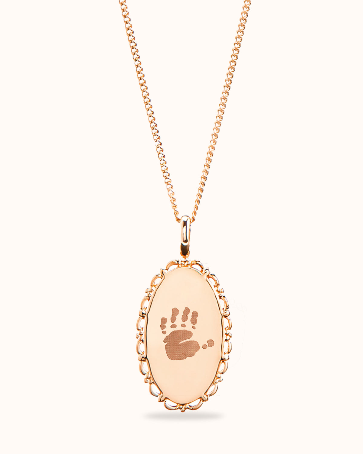 Hand- en Voetafdruk Vintage Oval Ketting - 18k Rosé Verguld