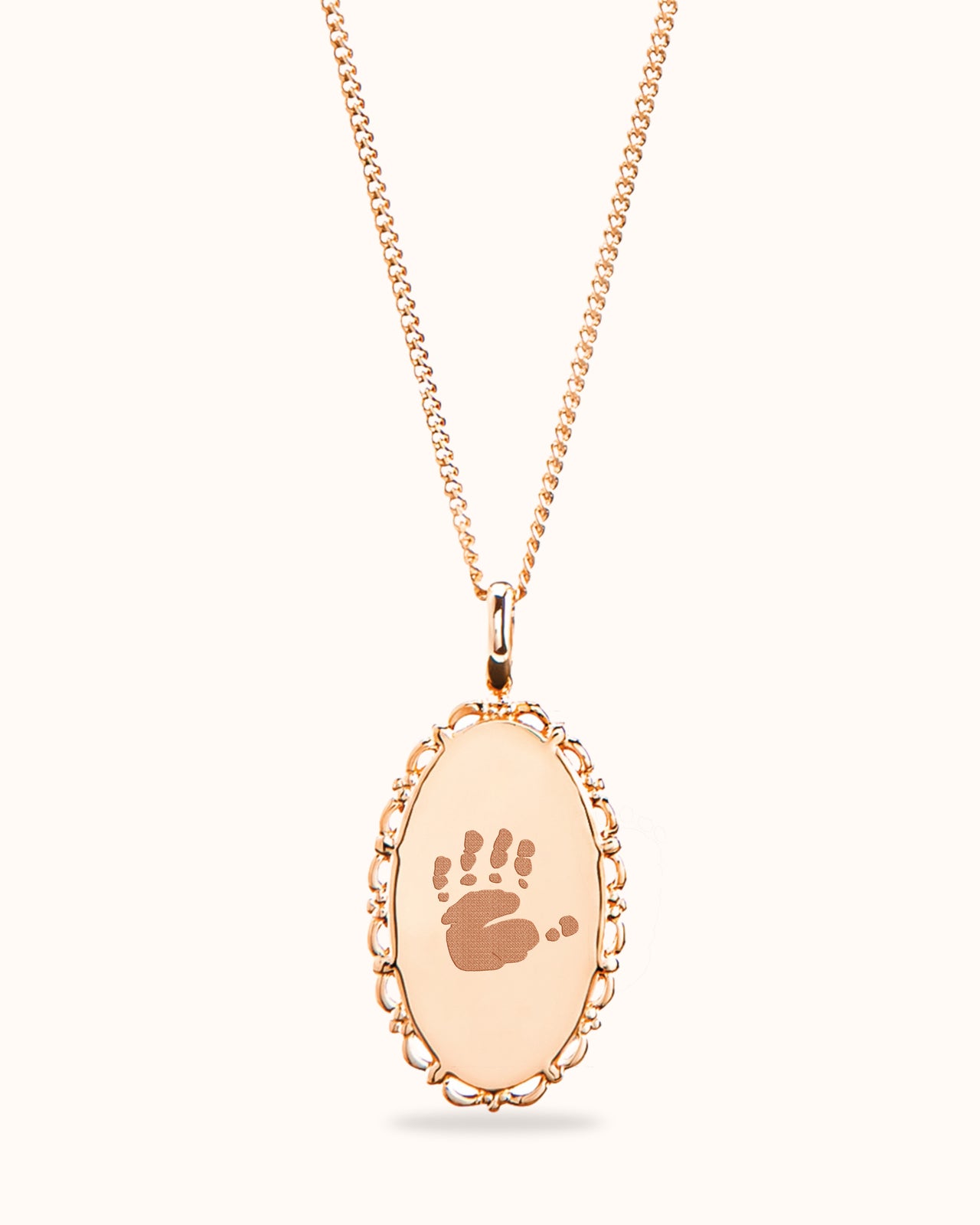 Hand and Footprint Vintage Oval Necklace - Rose plated