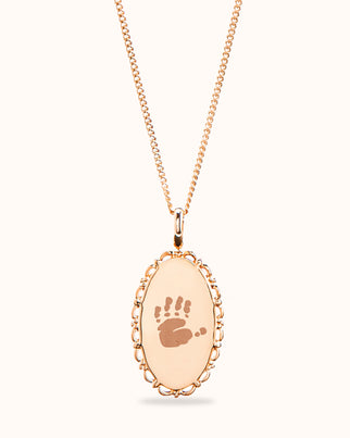 Hand and Footprint Vintage Oval Necklace - Rose plated