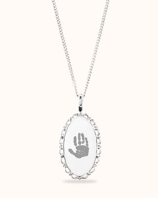 Hand and Footprint Vintage Oval Necklace - Silver