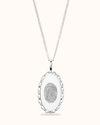 Fingerprint Vintage Oval Necklace - Silver
