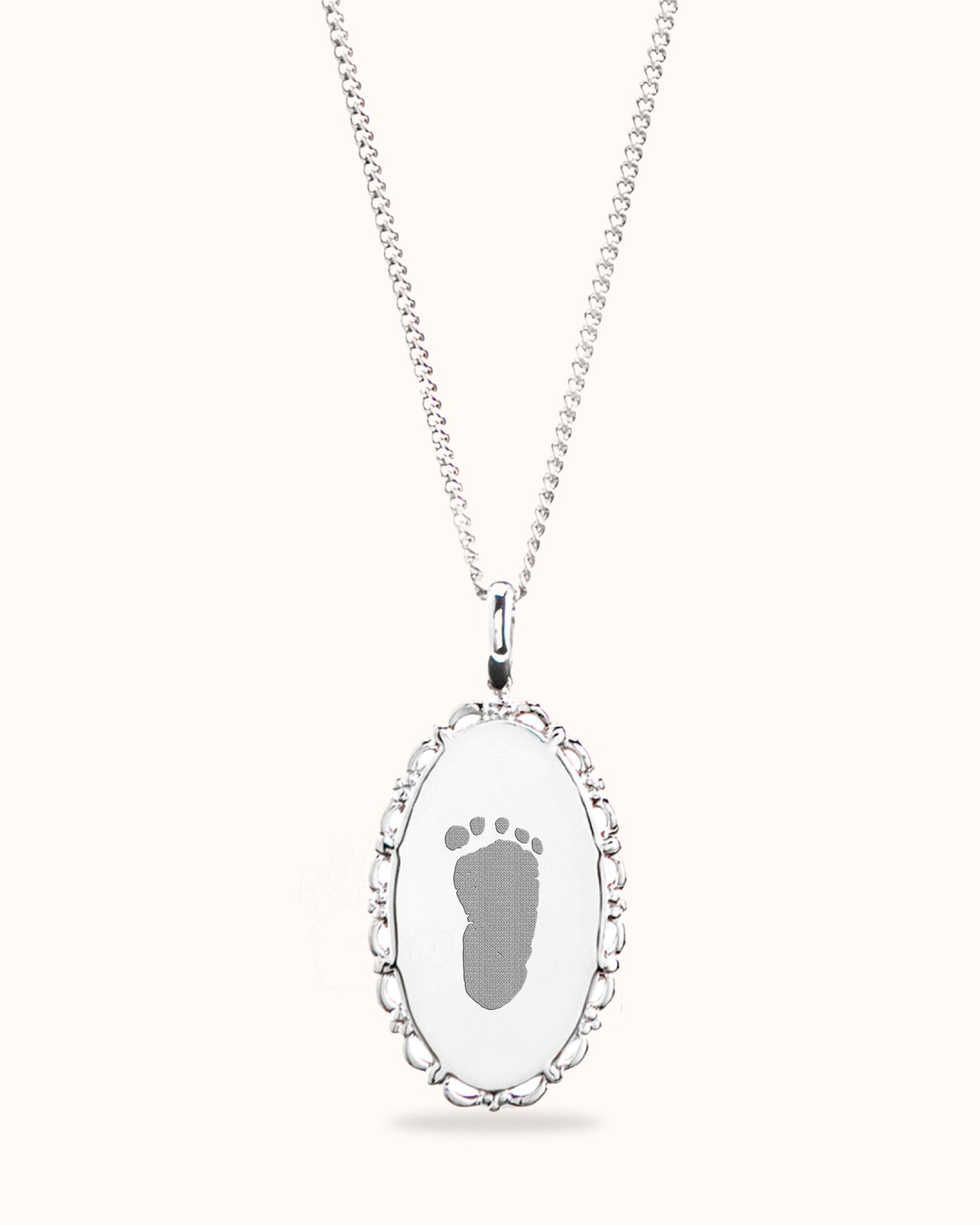Hand- en Voetafdruk Vintage Oval Ketting - Sterling Zilver 925