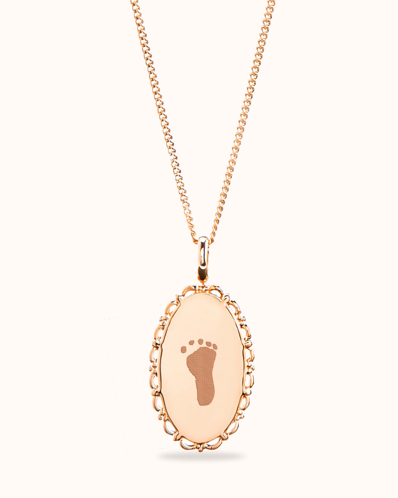 Hand and Footprint Vintage Oval Necklace - Rose plated