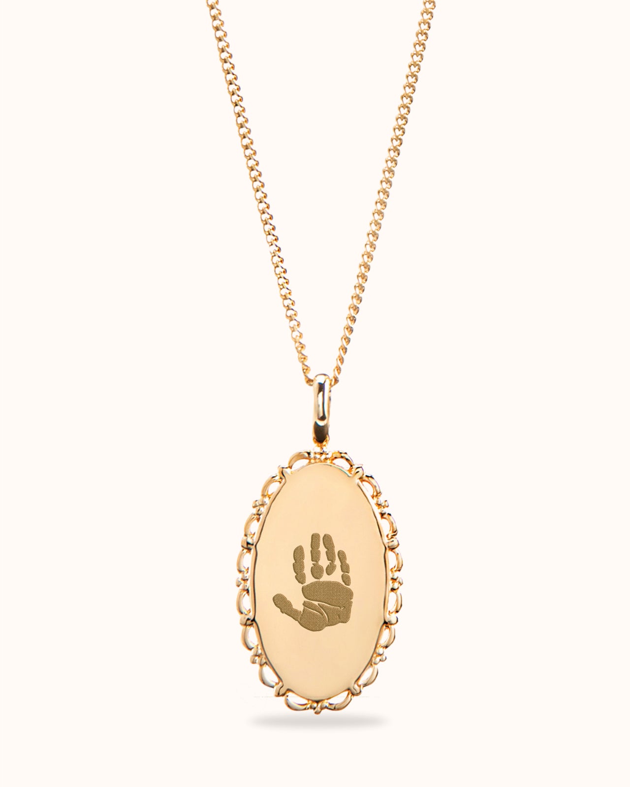 Hand and Footprint Vintage Oval Necklace - Gold plated