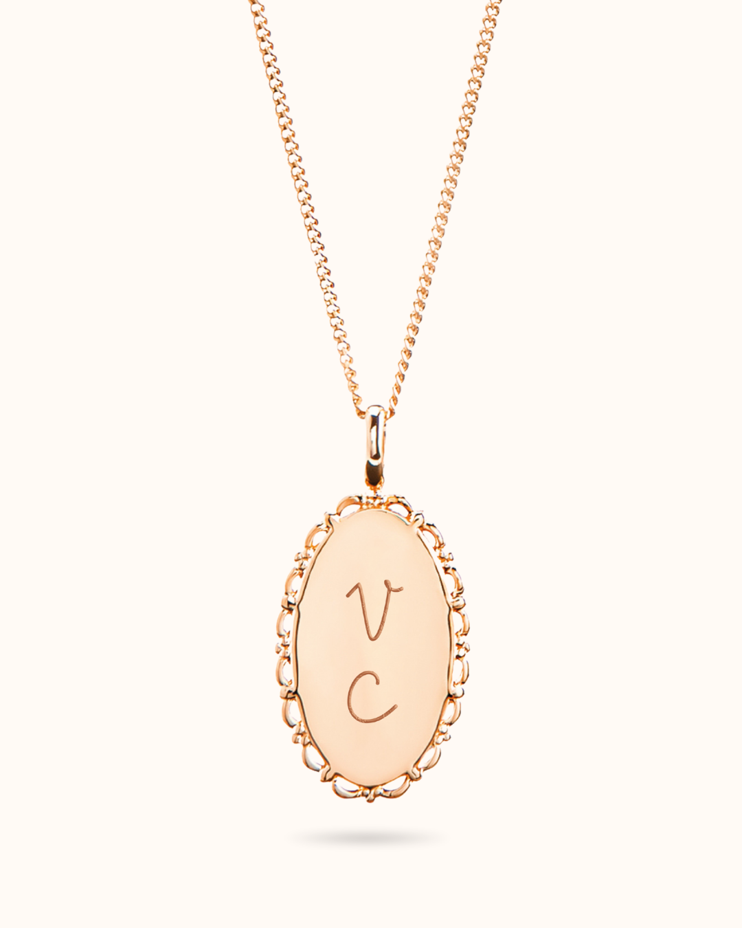 Vintage Oval Necklace - Rose plated