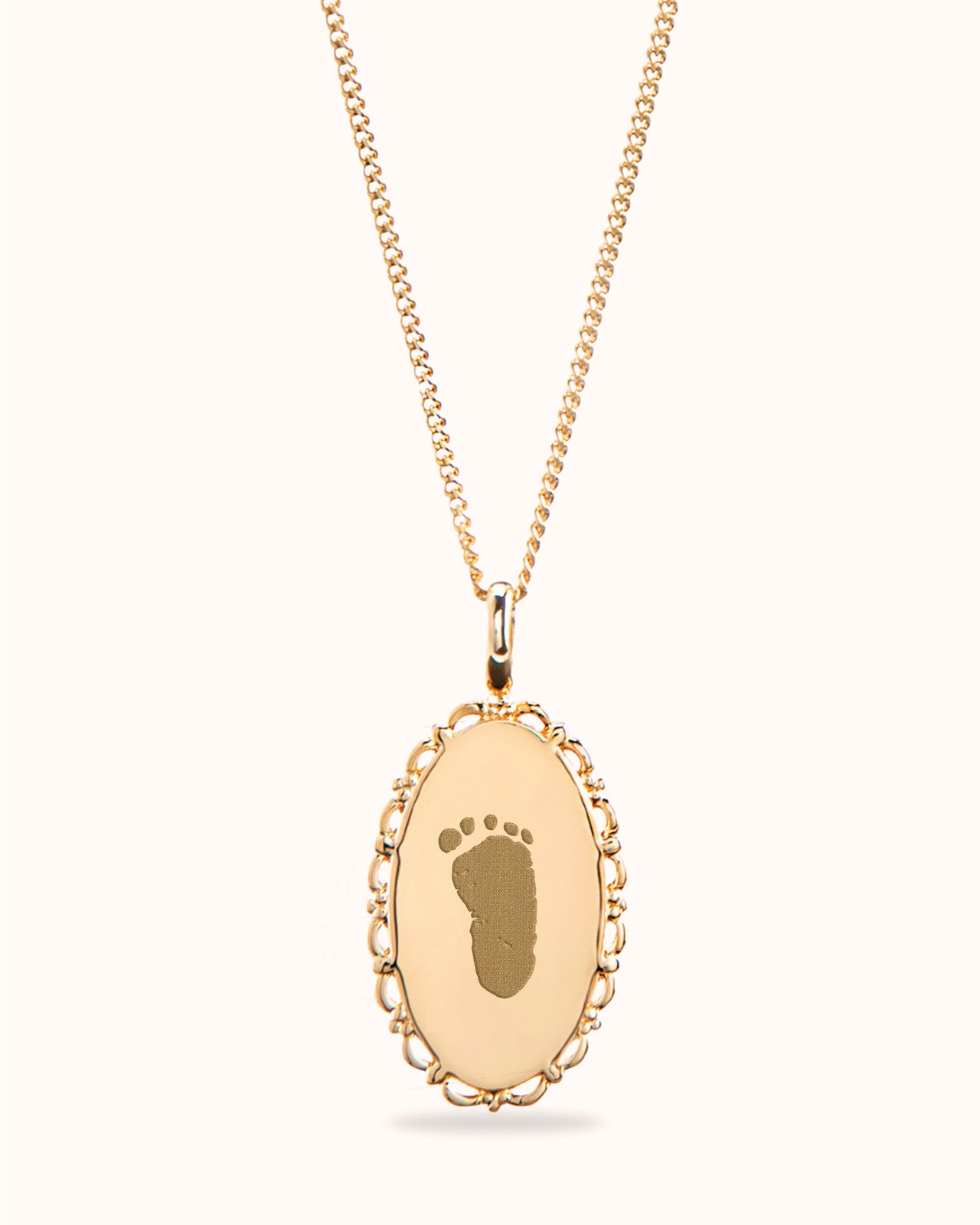 Hand and Footprint Vintage Oval Necklace - Gold plated