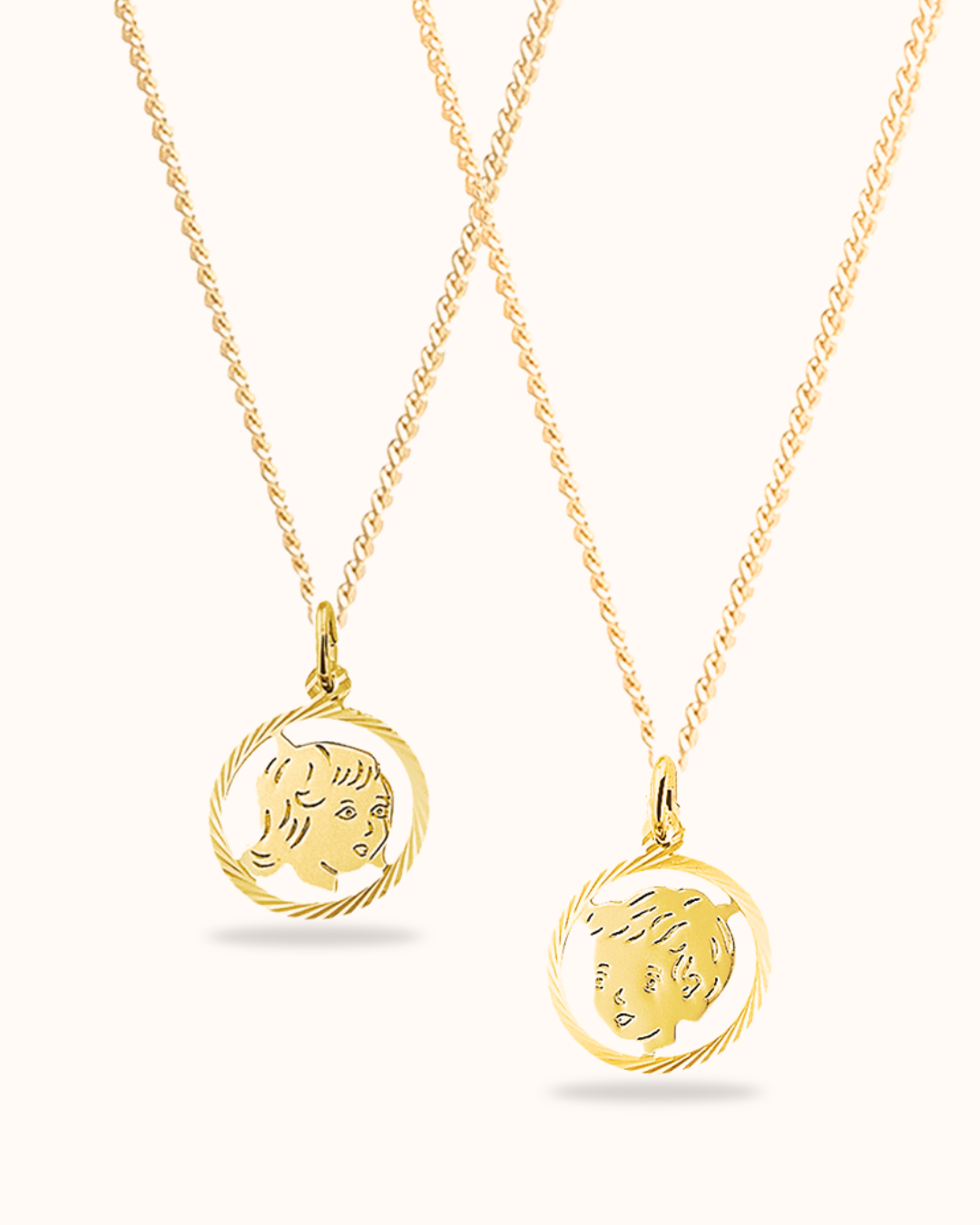 14k Classic Coin Ketting met Kinderhoofdje - 14k Solid Gold