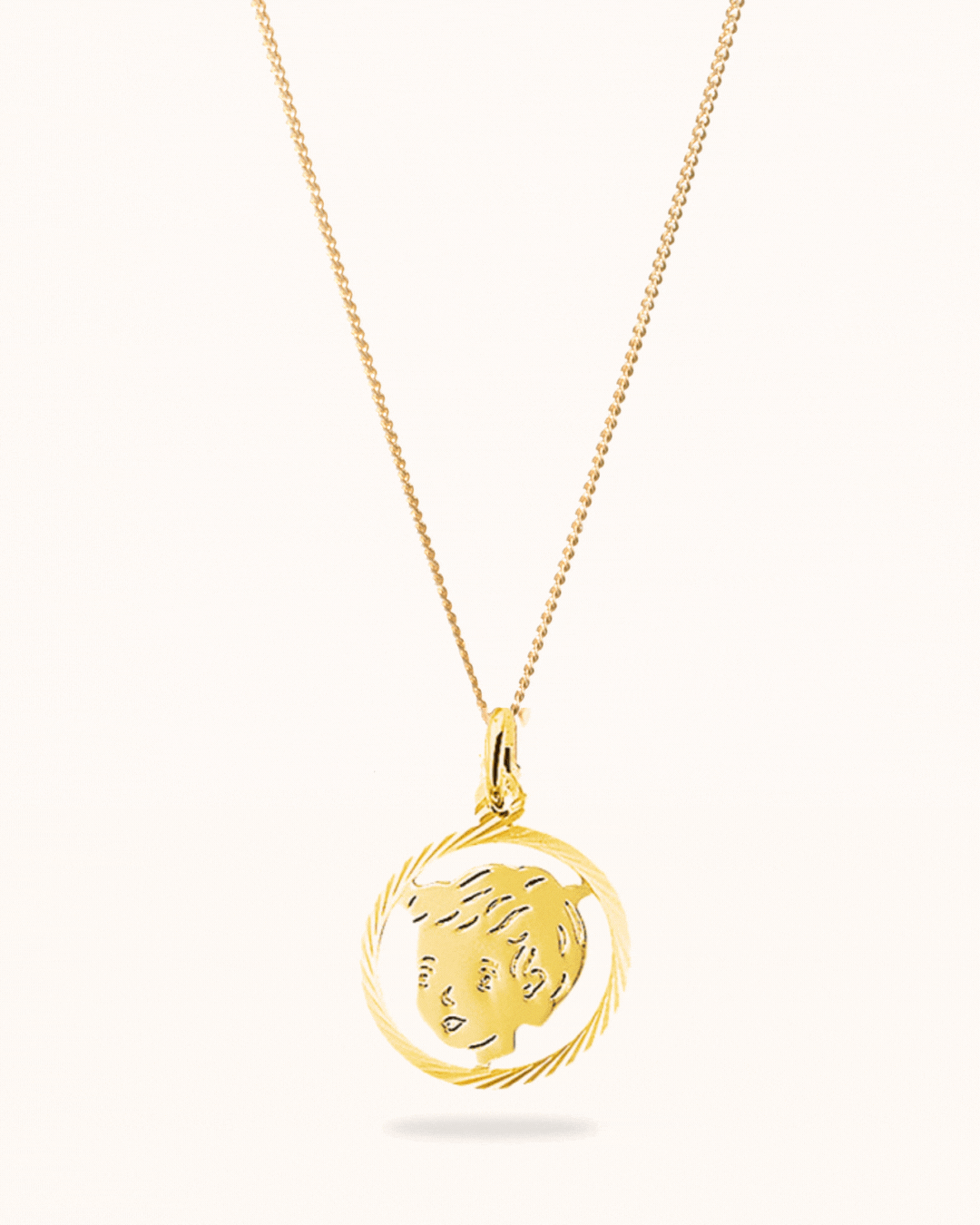 14k Classic Coin Ketting met Kinderhoofdje - 14k Solid Gold