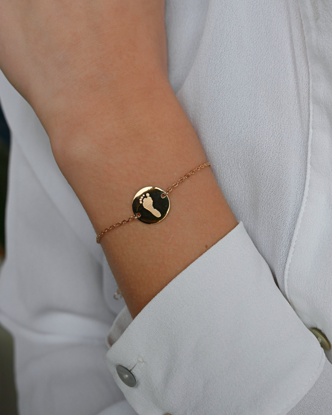 Bracelet Pendentif Rond Empreinte de Main et de Pied - Plaque or 18 carats