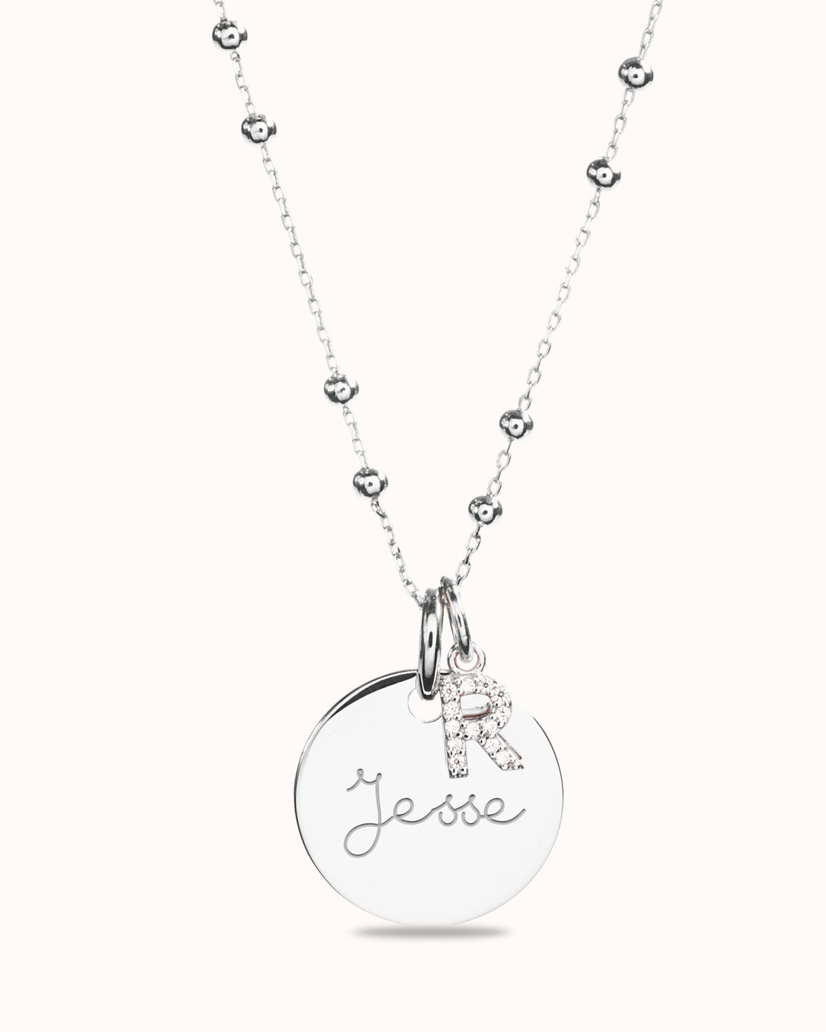 Collier Pendentif Rond Charme Initiale Éclat - Argent