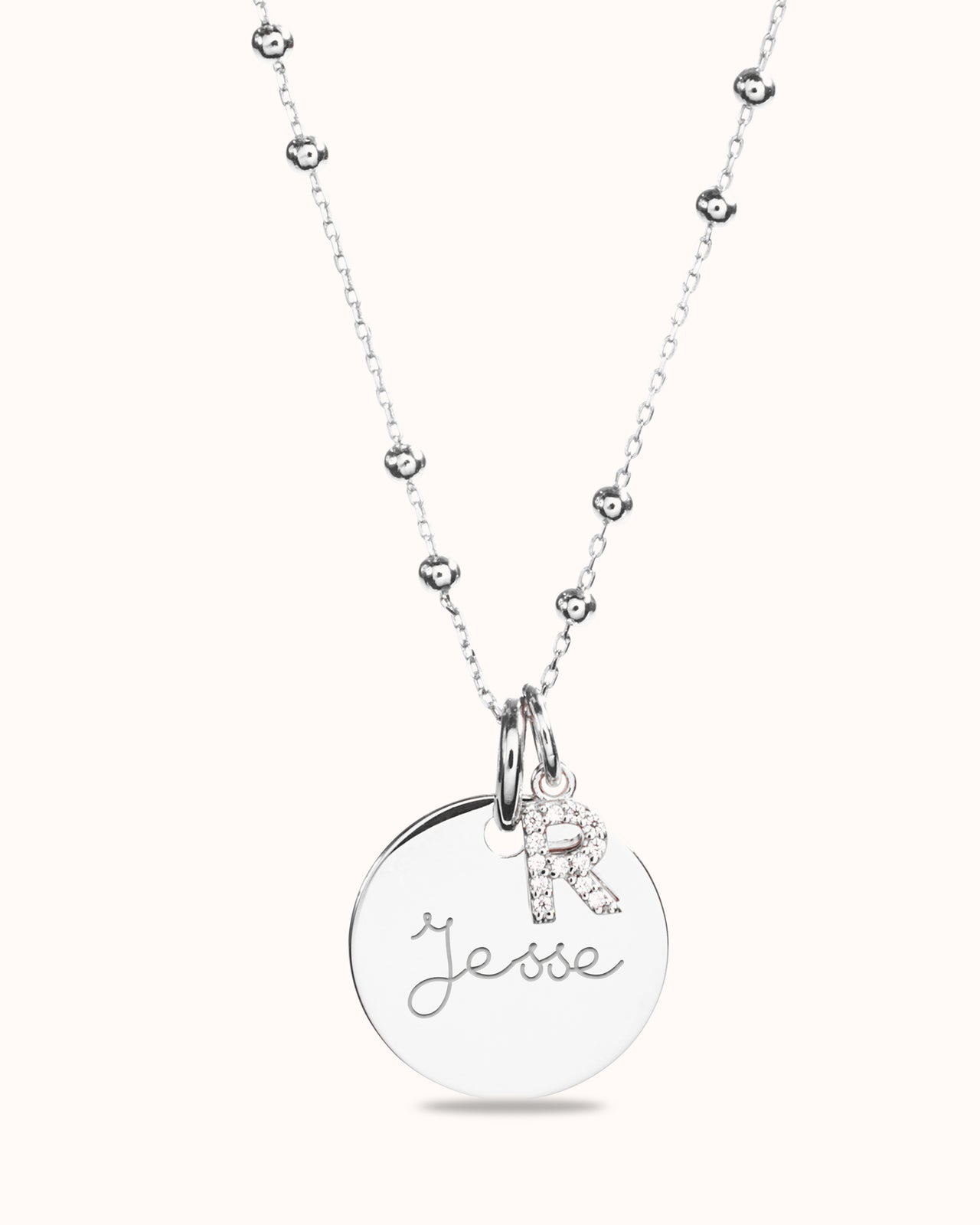 Initial Sparkle Charm Coin Necklace - Silver