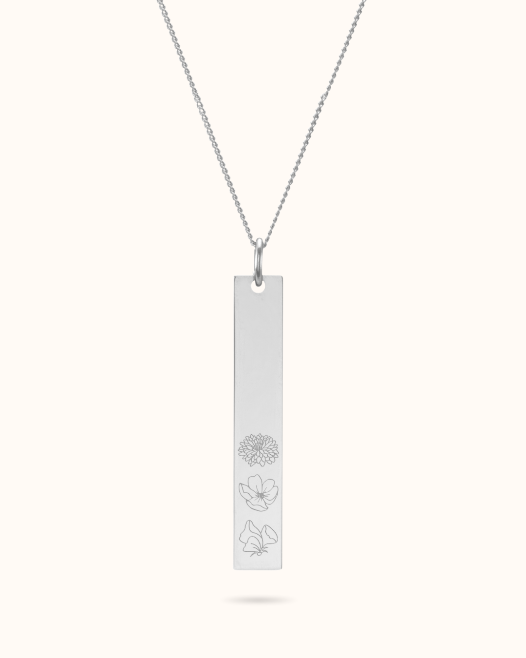 Vertical Bar Birth Flower Necklace - Sterling Silver 925